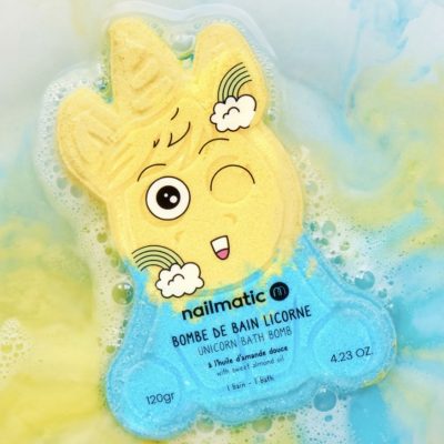 bombe de bain licorne bleu jaune