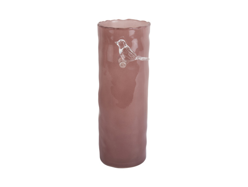 vase oiseau sur branche rose h27cm